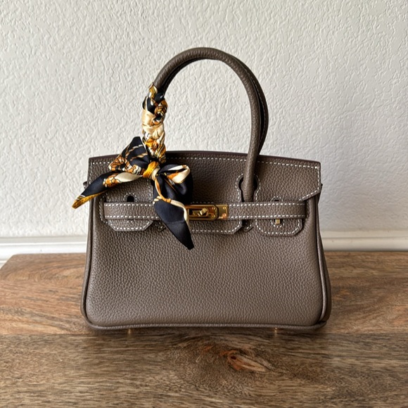 None Handbags - *NO STRAP | Taupe Mini 20 Leather Top Handle w/ Gold Structured Satchel Bag C3
